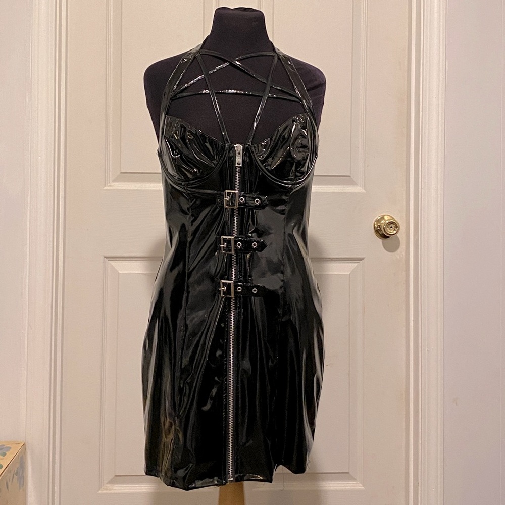 Killstar Vexed Up Black Vinyl Dress XL